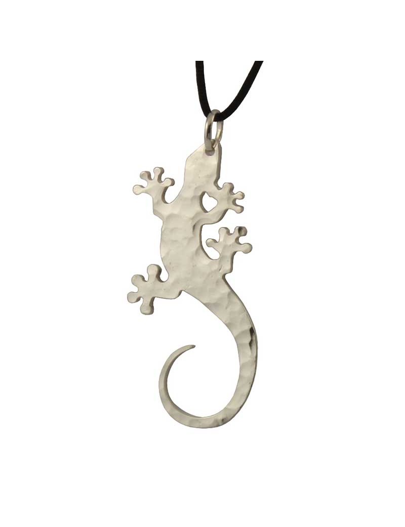 Sterling Silver Hammered Gecko Pendant