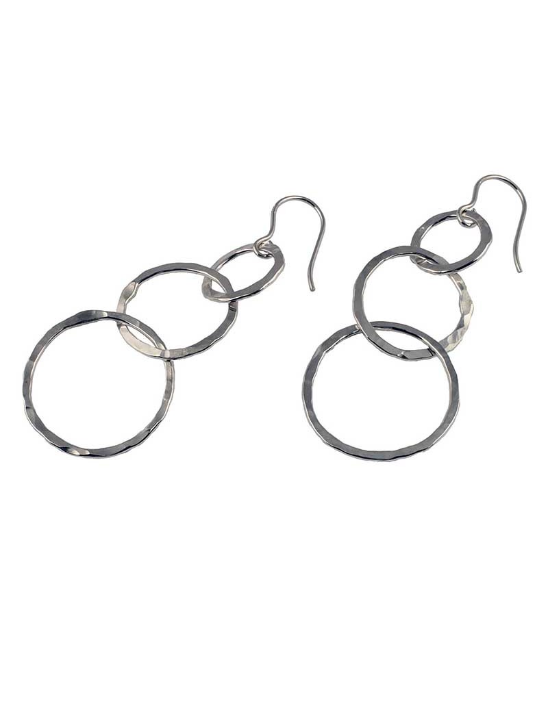 Sterling Silver Three Hammered Circles Earrings